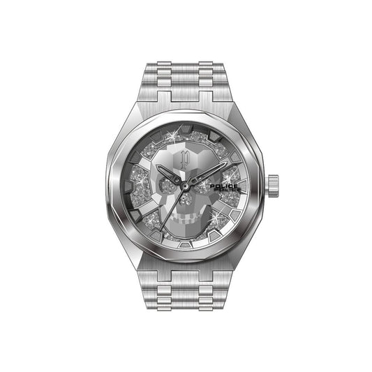Orologio elegante in acciaio inossidabile color argento della polizia