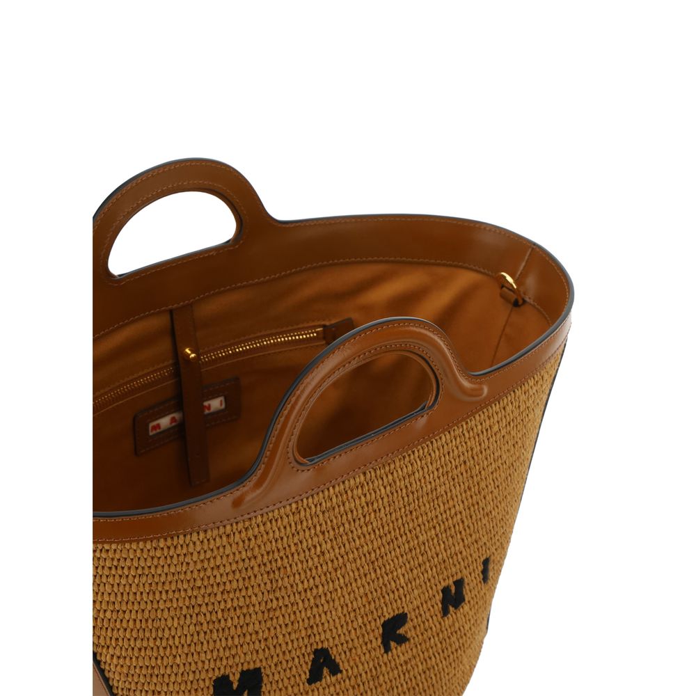 Borsa a spalla Marni in cotone marrone