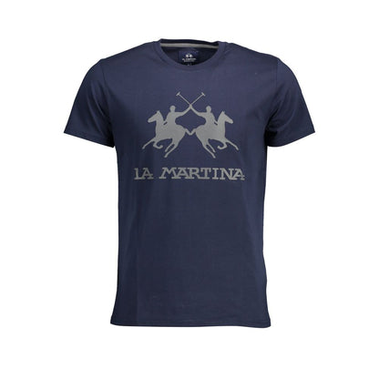 La Martina Chic Crew Neck Cotton Tee in blu