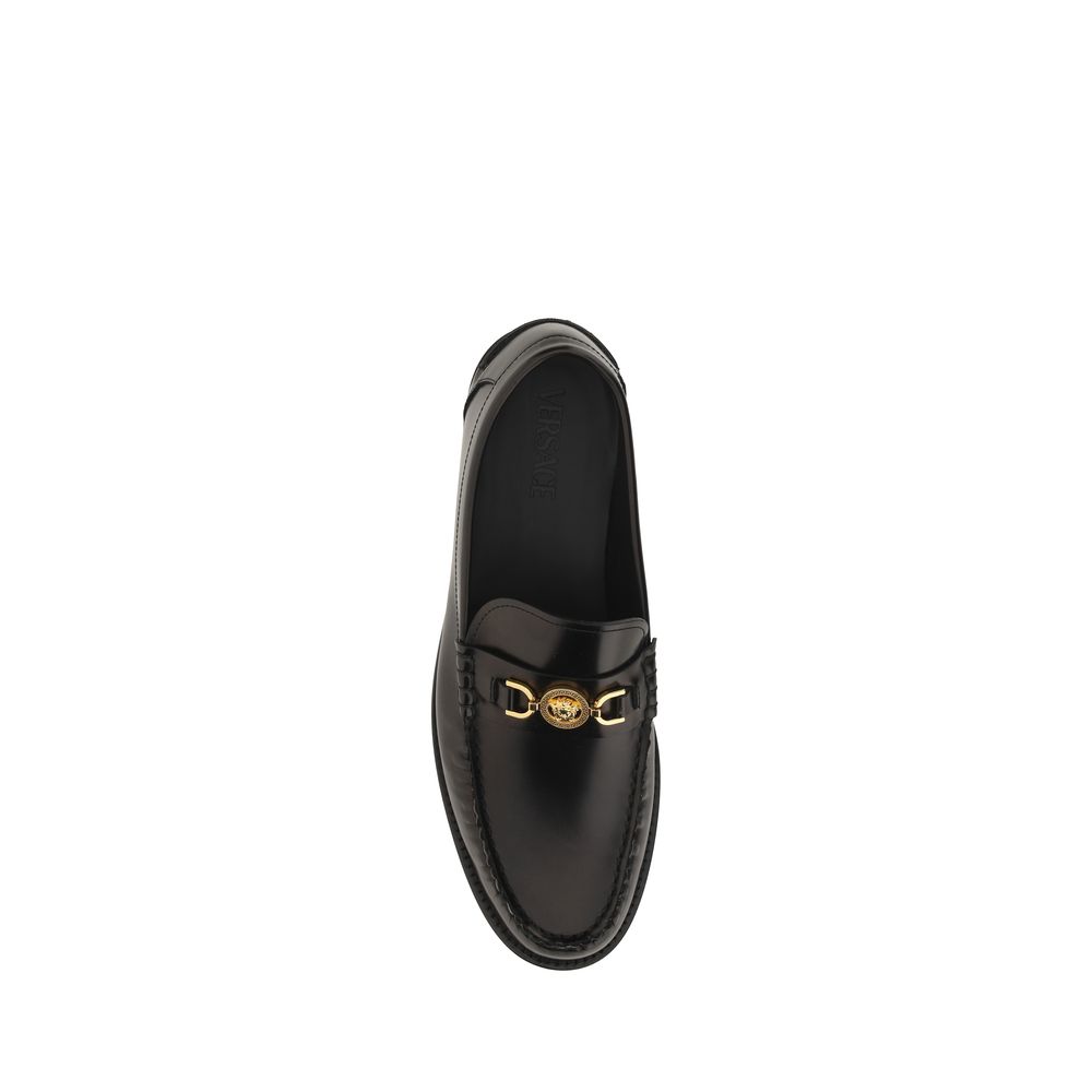 Mocassini slip-on Versace Bos Taurus in pelle di vitello nera