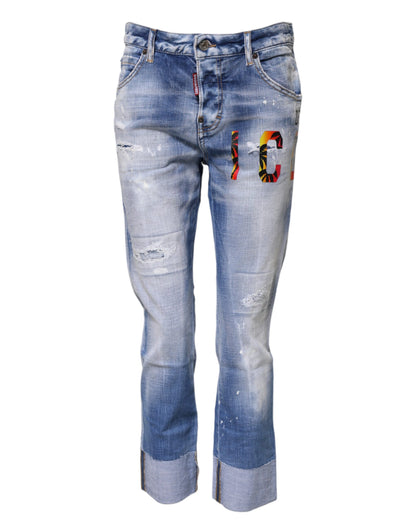 Jeans skinny a vita media in cotone lavato blu Dsquared²