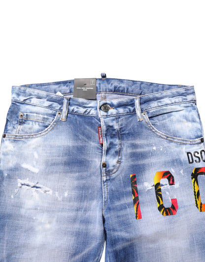 Jeans skinny a vita media in cotone lavato blu Dsquared²
