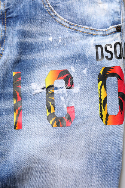 Jeans skinny a vita media in cotone lavato blu Dsquared²