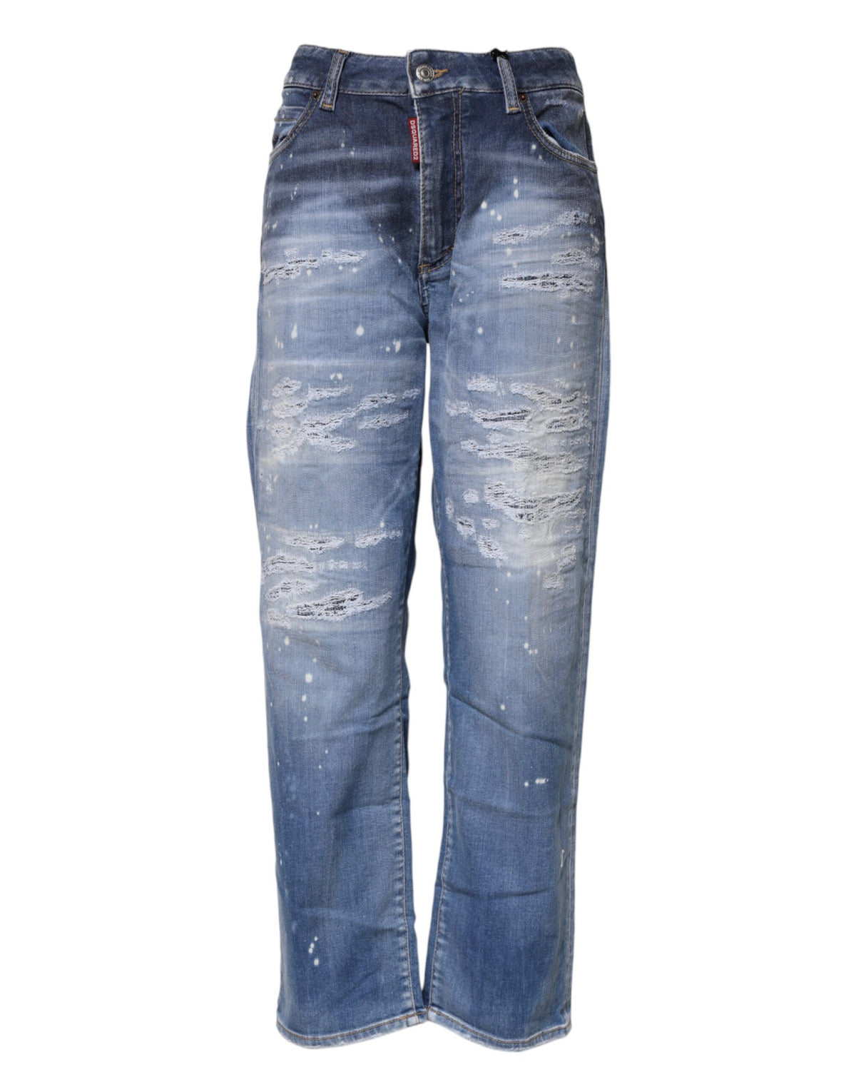 Jean droit taille mi-haute en coton déchiré bleu Dsquared²