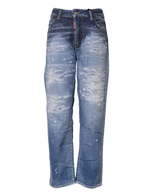 Jeans Dsquared² in denim dritto a vita media in cotone blu strappato