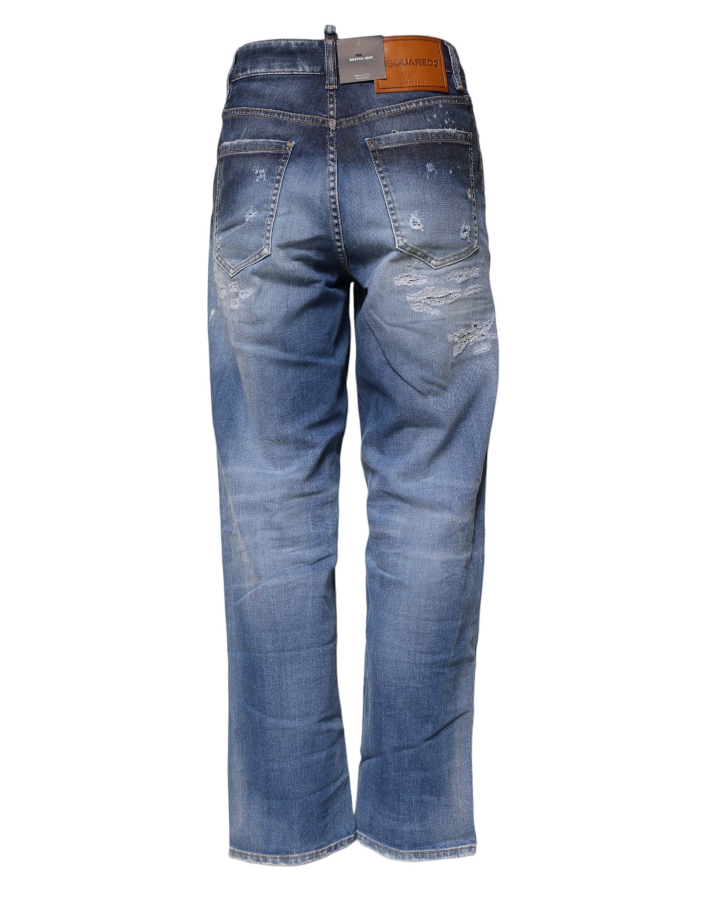 Jean droit taille mi-haute en coton déchiré bleu Dsquared²
