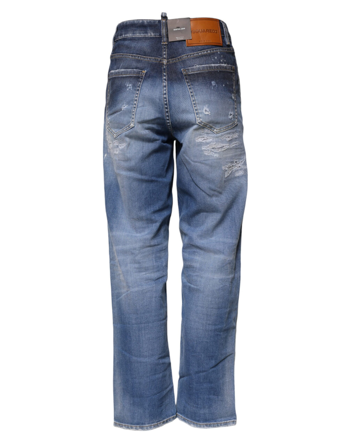 Jean droit taille mi-haute en coton déchiré bleu Dsquared²