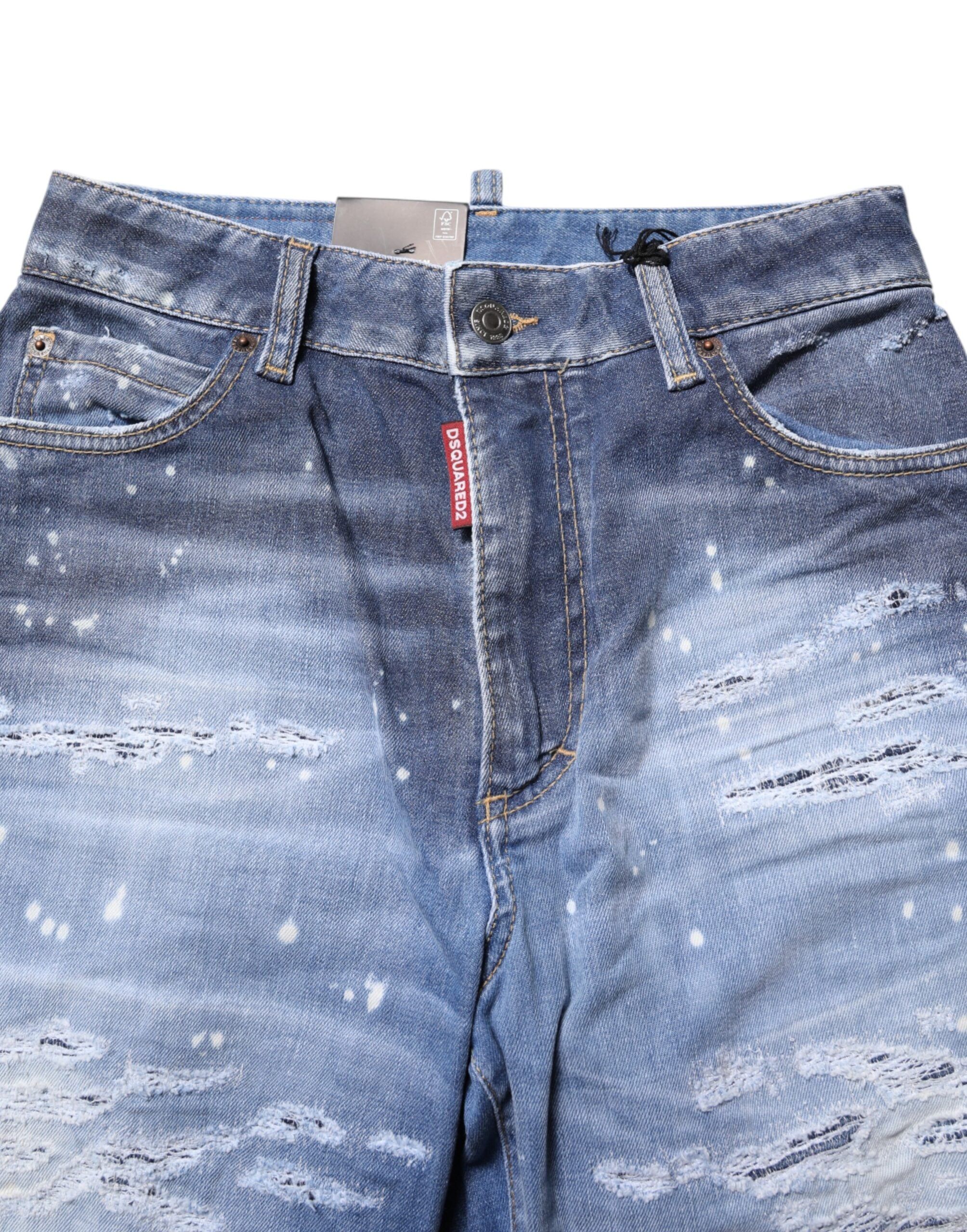 Jean droit taille mi-haute en coton déchiré bleu Dsquared²
