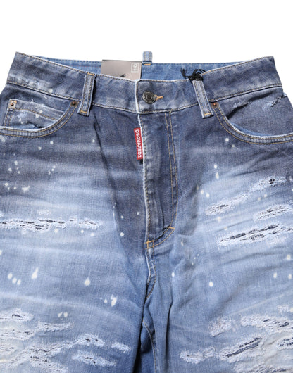 Jean droit taille mi-haute en coton déchiré bleu Dsquared²