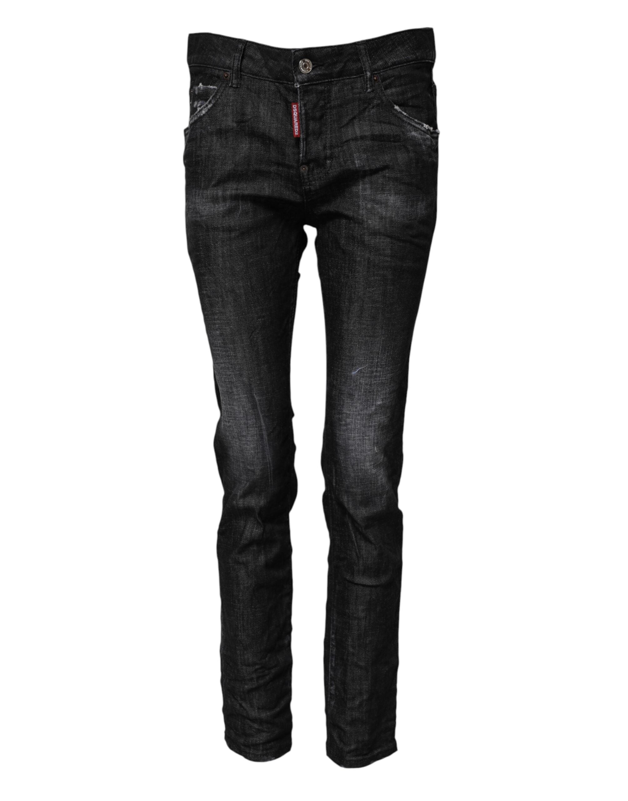 Jeans skinny a vita media in cotone lavato nero Dsquared²
