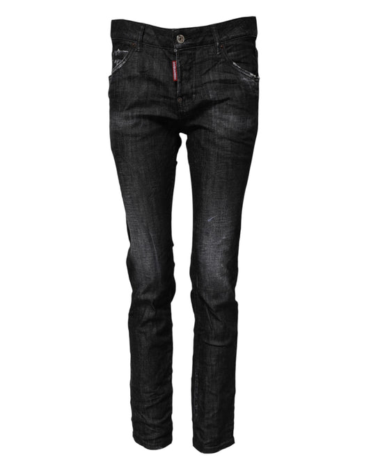 Jeans skinny a vita media in cotone lavato nero Dsquared²
