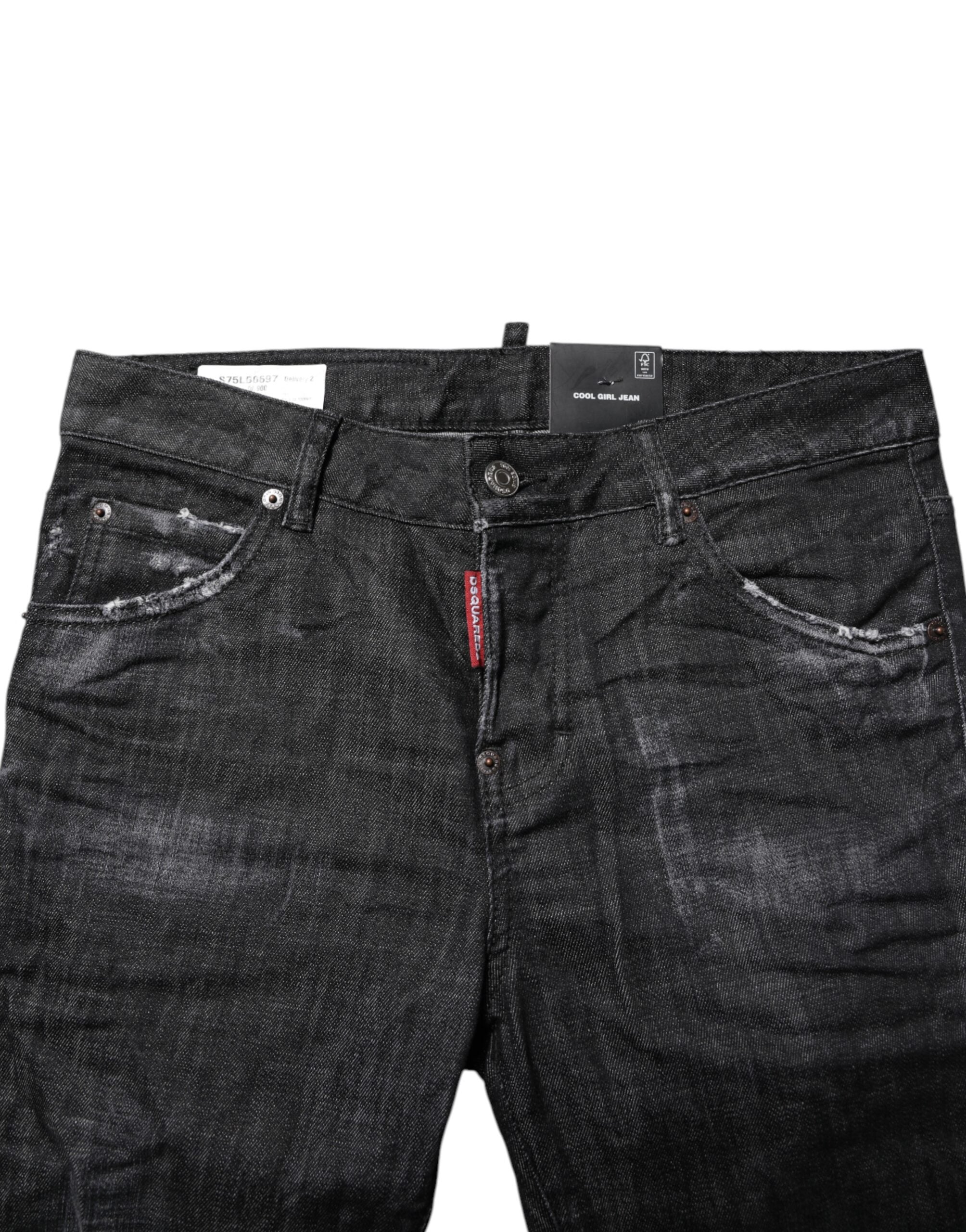 Jeans skinny a vita media in cotone lavato nero Dsquared²