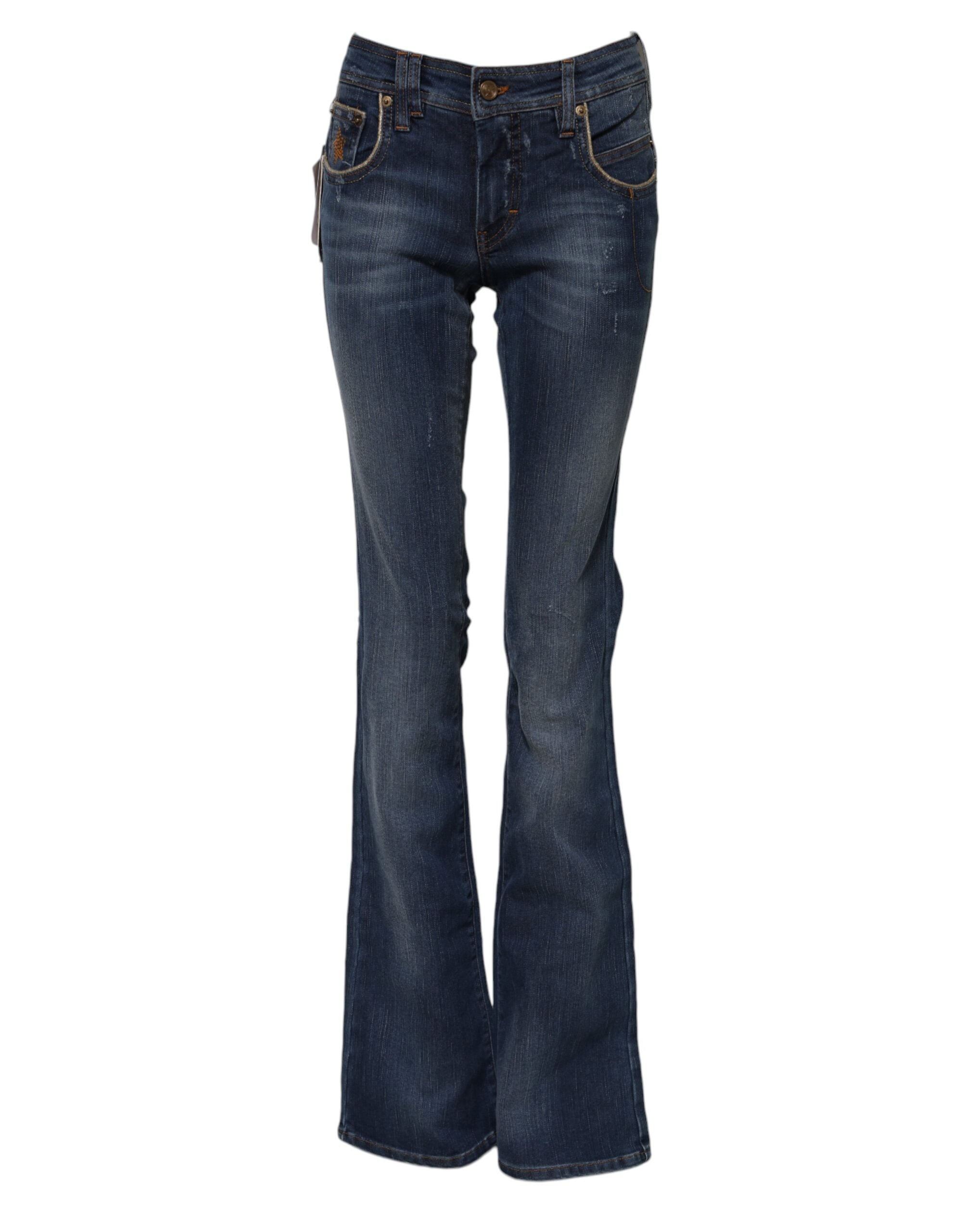 Jean en denim bleu coton John Galliano, taille mi-haute, jambes larges