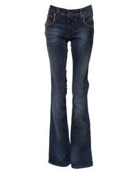 Jean en denim bleu coton John Galliano, taille mi-haute, jambes larges