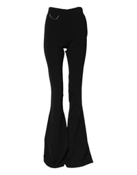 Dsquared² Pantaloni Svasati Neri a Vita Alta in Poliestere