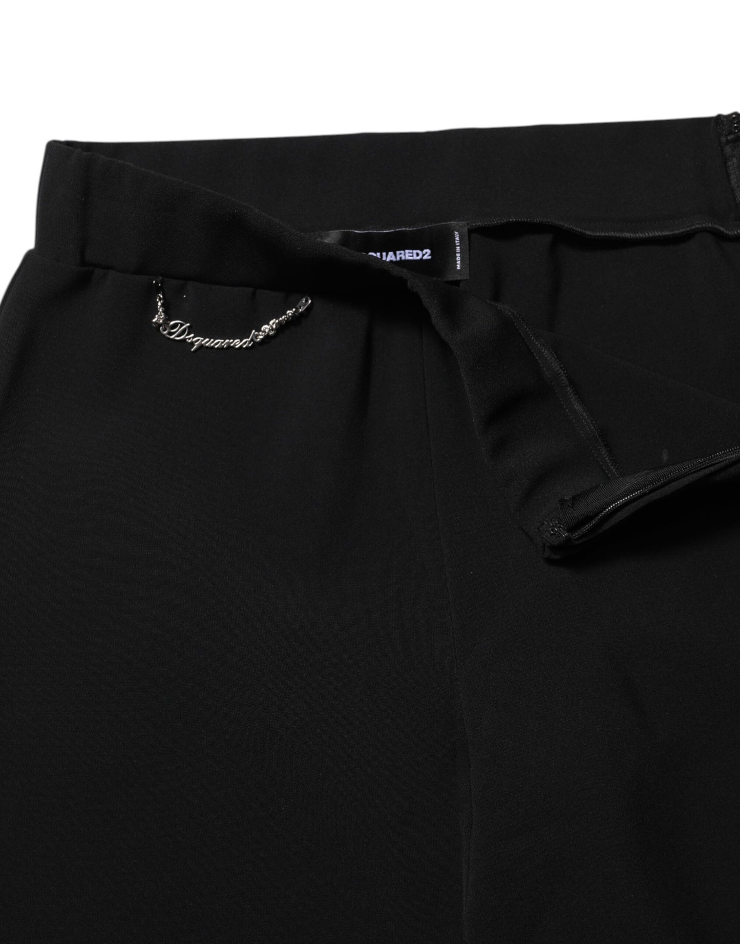 Dsquared² Pantaloni Svasati Neri a Vita Alta in Poliestere