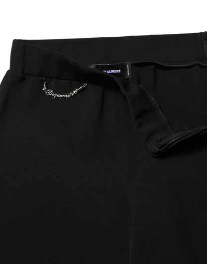 Dsquared² Pantaloni Svasati Neri a Vita Alta in Poliestere