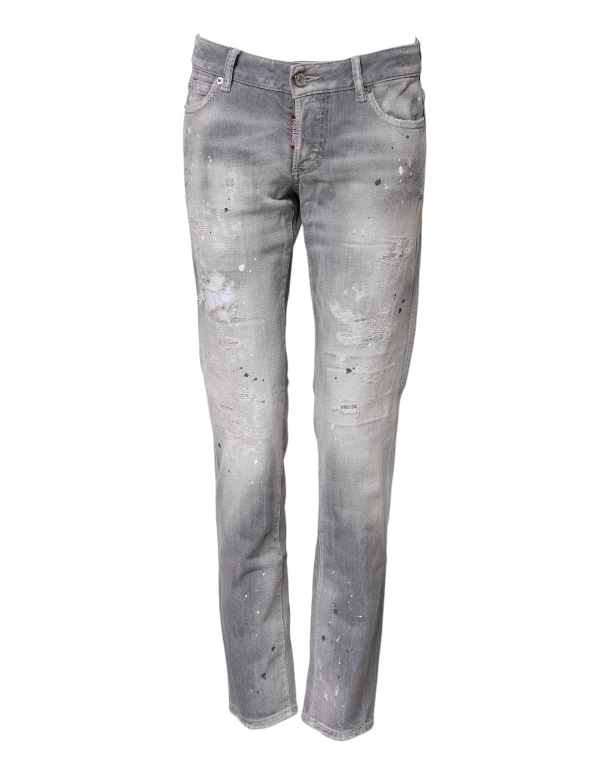Jeans affusolati a vita media in denim lavato grigio Dsquared²