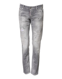 Jean en denim gris délavé taille mi-haute fuselée Dsquared²