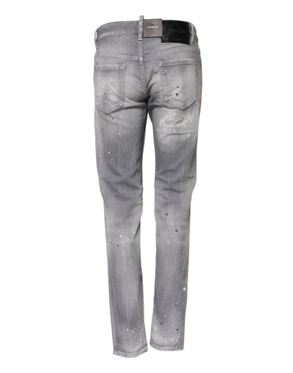 Jean en denim gris délavé taille mi-haute fuselée Dsquared²