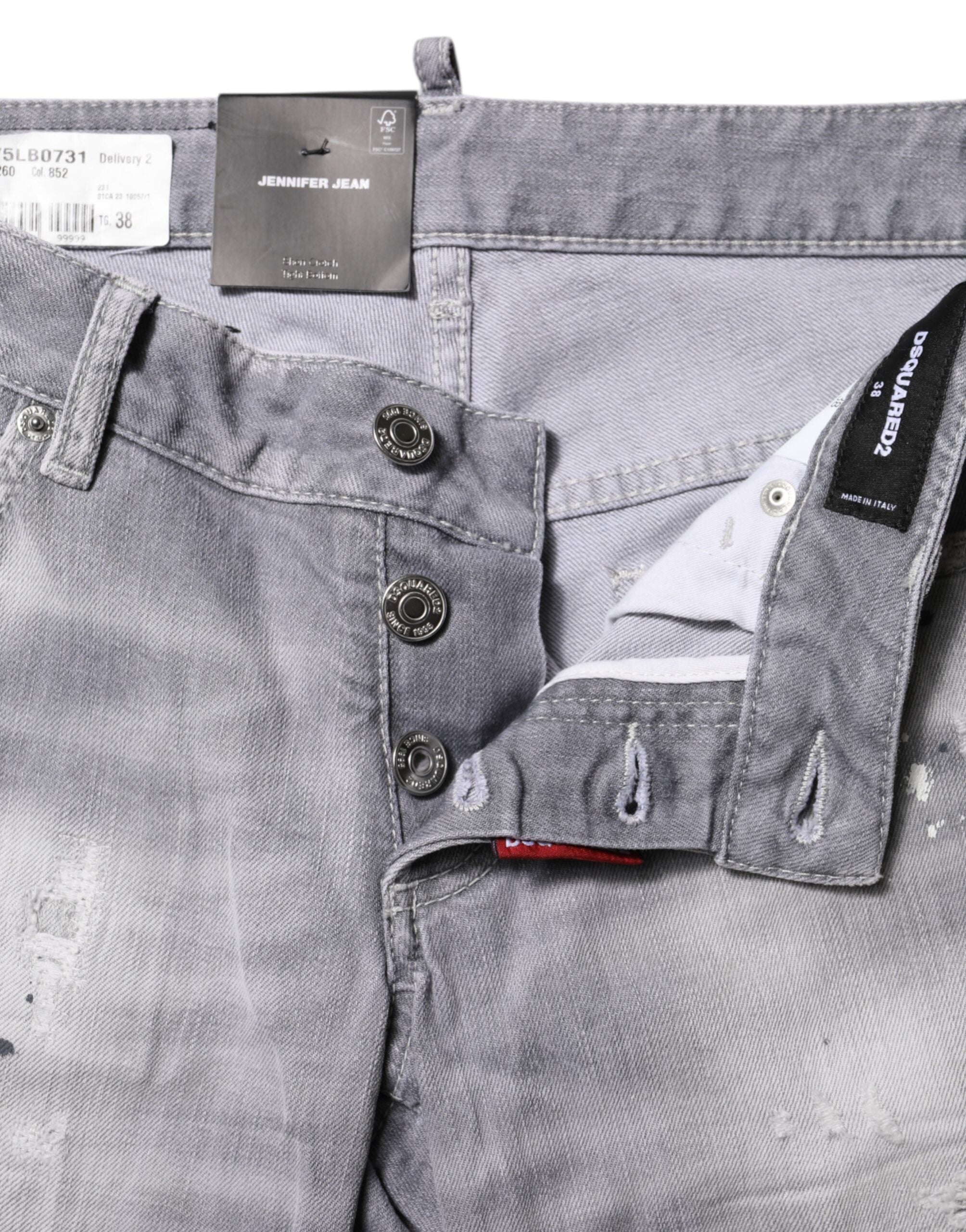 Jeans affusolati a vita media in denim lavato grigio Dsquared²