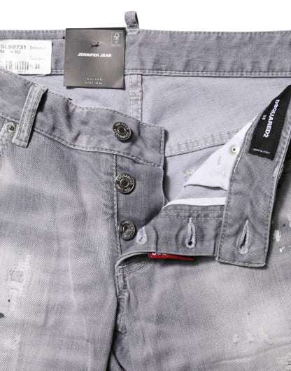 Jean en denim gris délavé taille mi-haute fuselée Dsquared²