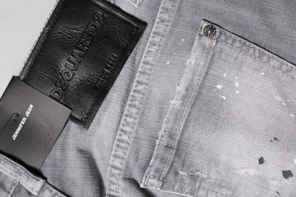 Jean en denim gris délavé taille mi-haute fuselée Dsquared²