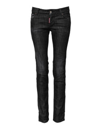Jeans skinny a vita bassa in cotone nero Dsquared²