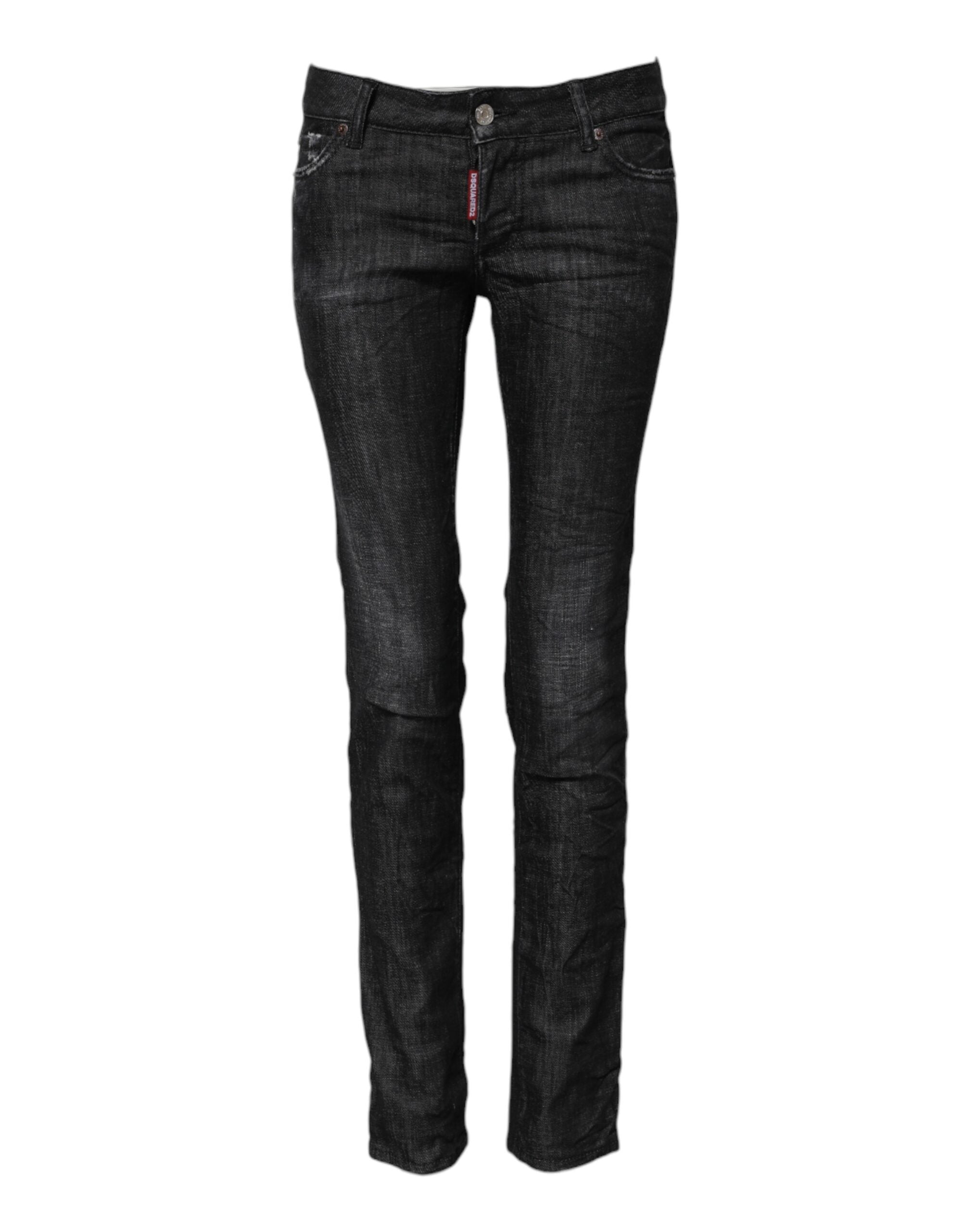 Jeans skinny a vita bassa in cotone nero Dsquared²