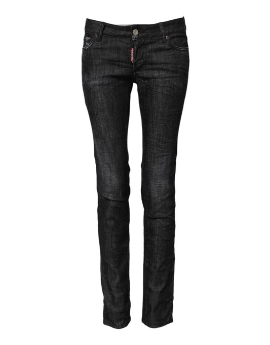 Jeans skinny a vita bassa in cotone nero Dsquared²