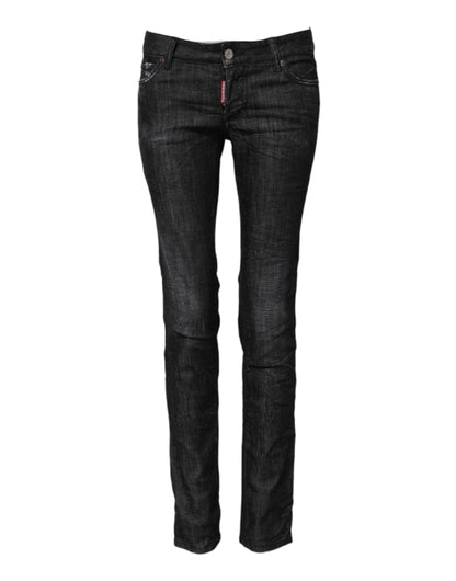 Jeans skinny a vita bassa in cotone nero Dsquared²