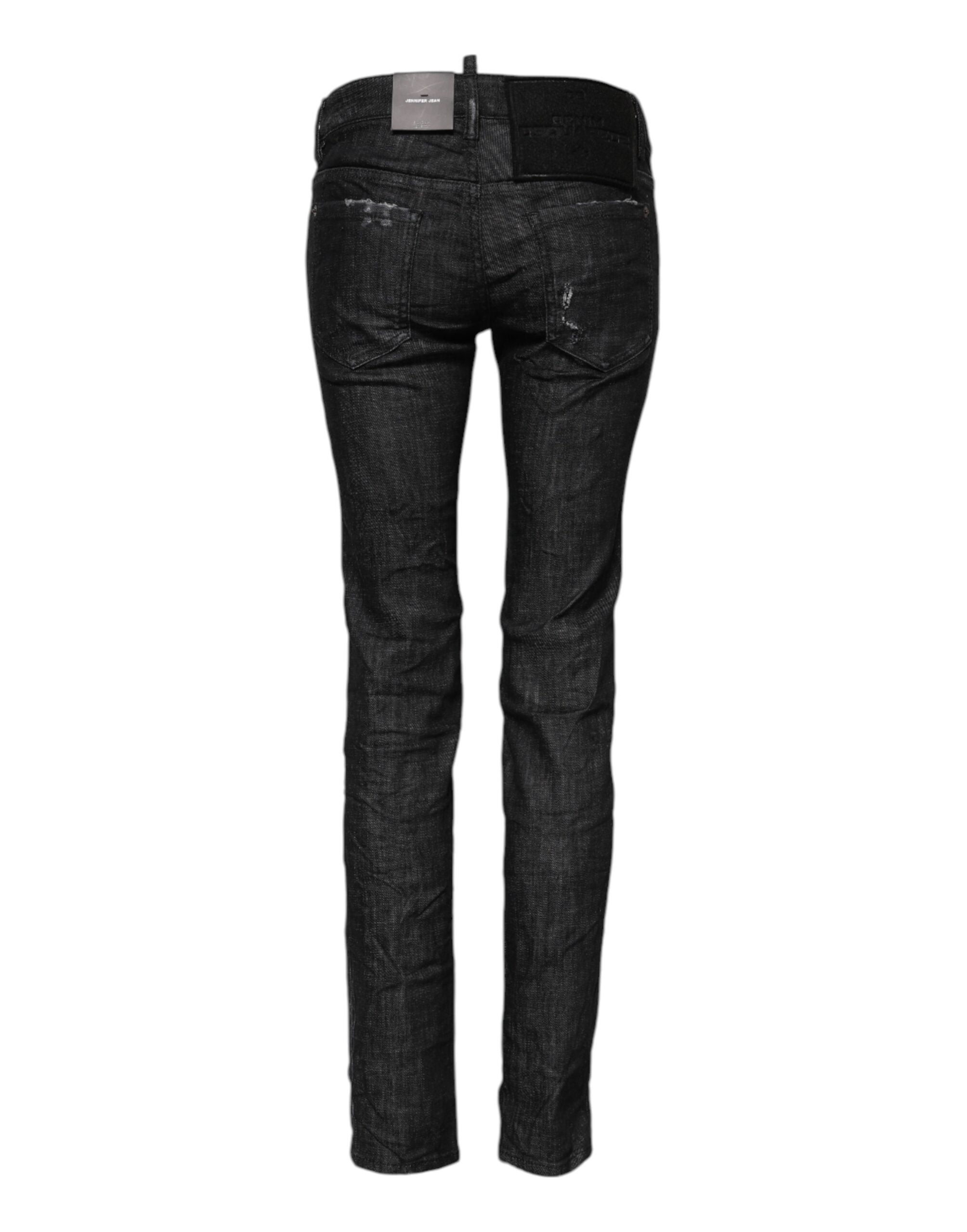 Jeans skinny a vita bassa in cotone nero Dsquared²