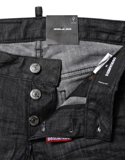 Jeans skinny a vita bassa in cotone nero Dsquared²