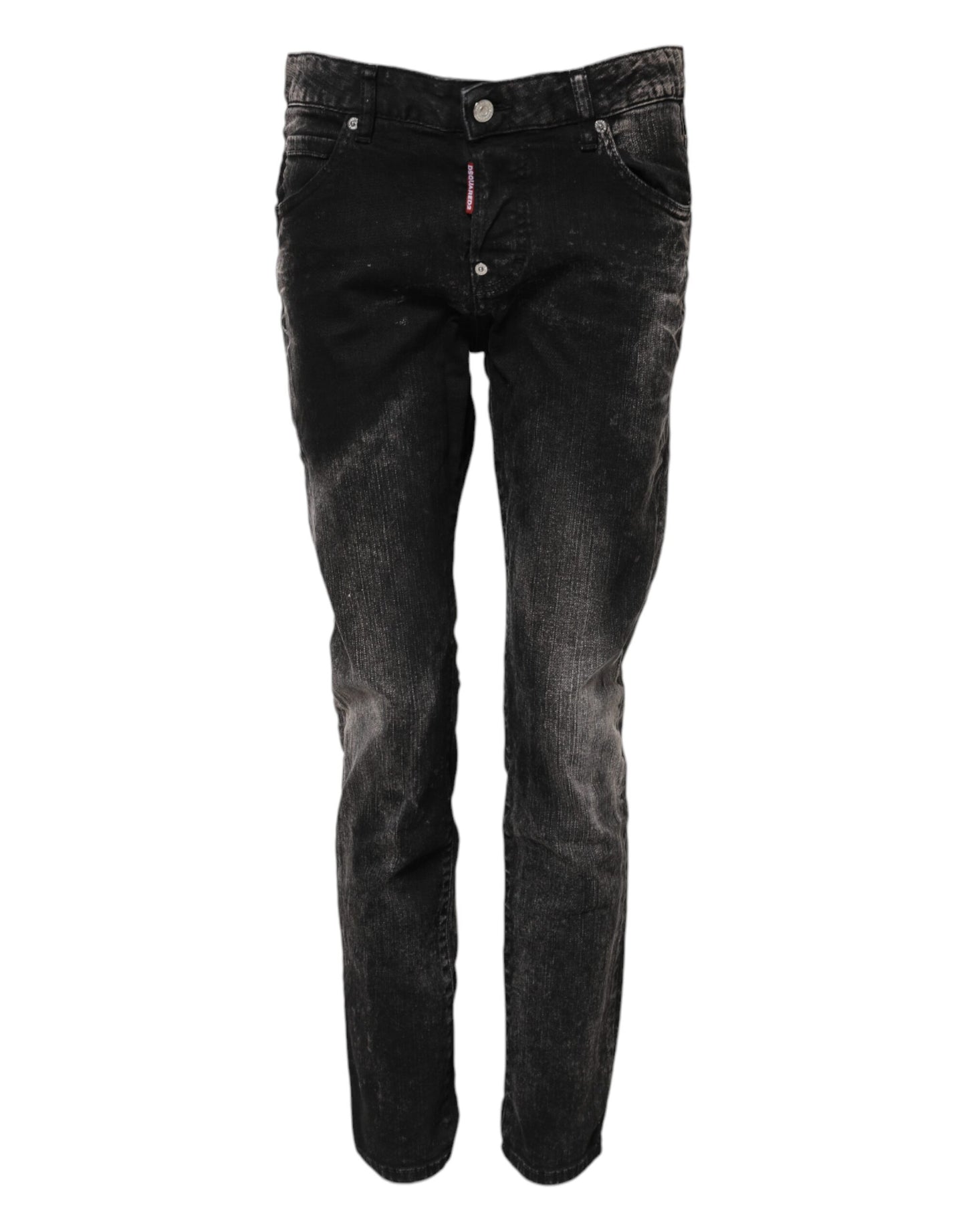 Jean en denim noir délavé taille mi-haute fuselée Dsquared²