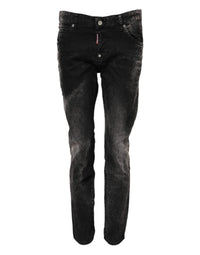 Jean en denim noir délavé taille mi-haute fuselée Dsquared²