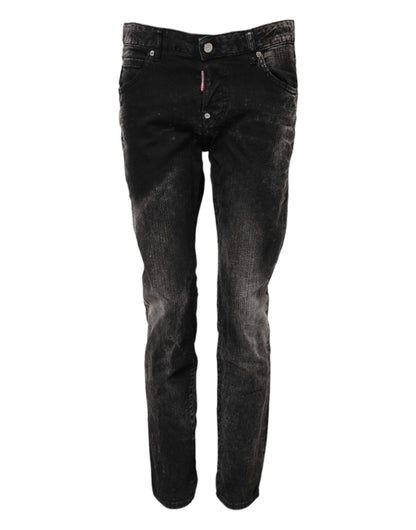 Jean en denim noir délavé taille mi-haute fuselée Dsquared²