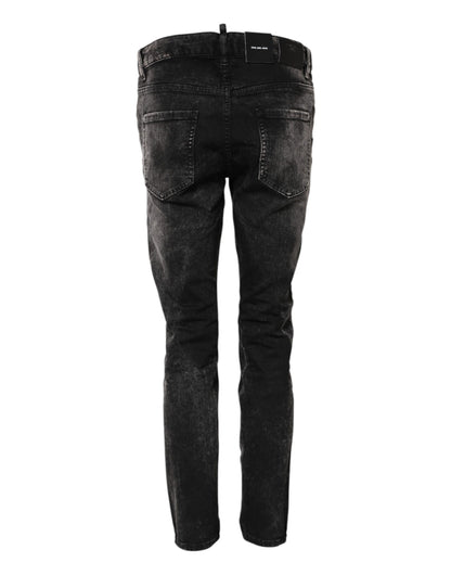 Jean en denim noir délavé taille mi-haute fuselée Dsquared²