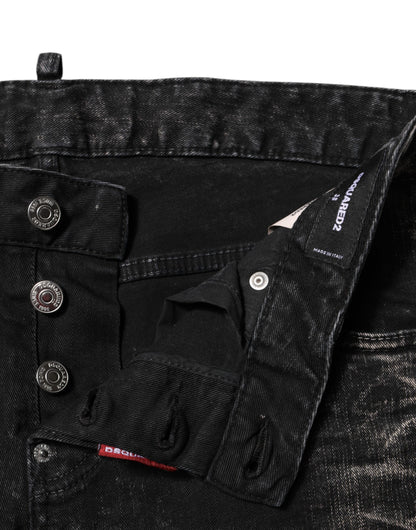 Jean en denim noir délavé taille mi-haute fuselée Dsquared²