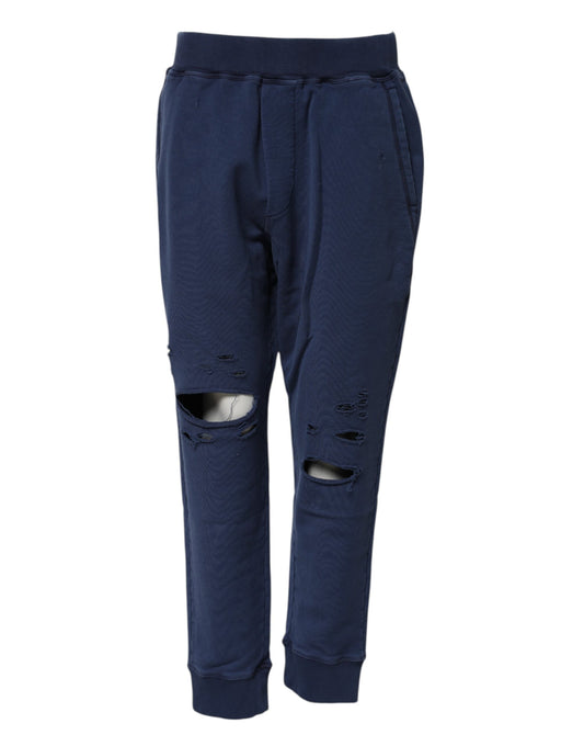 Pantaloni da jogging a vita media in cotone blu Dsquared²
