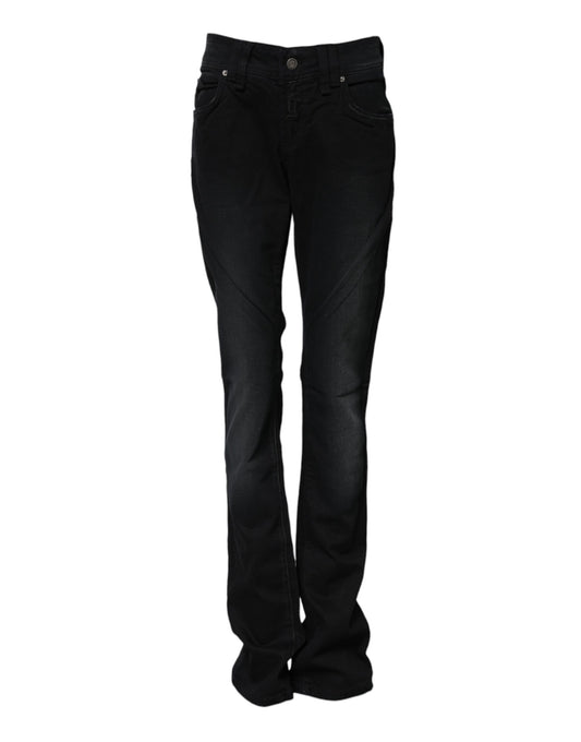 Jeans affusolati a vita media in cotone nero John Galliano