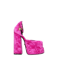 Sandali con plateau in velluto rosa Versace