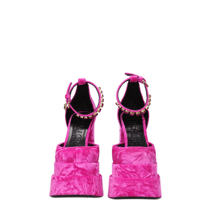 Sandali con plateau in velluto rosa Versace