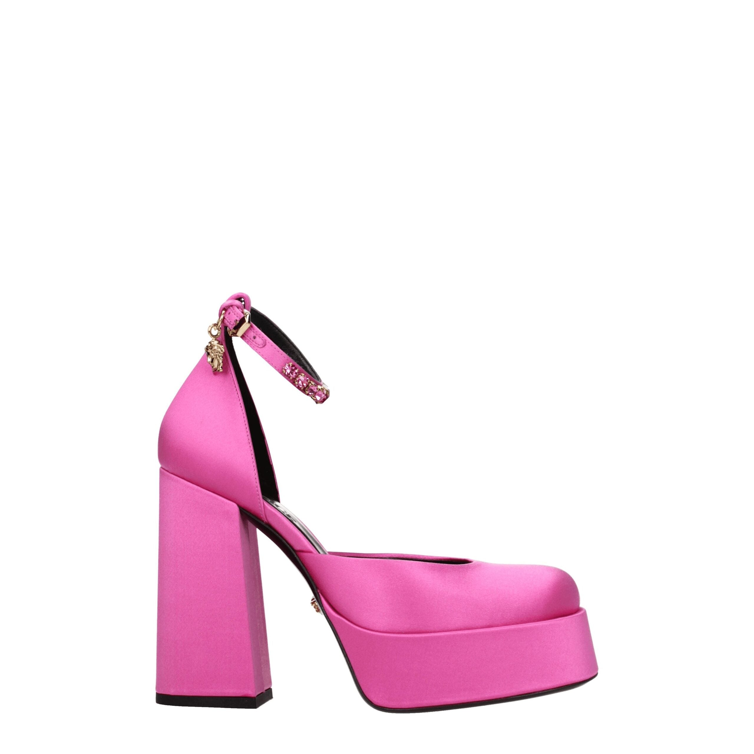 Décolleté con plateau in raso rosa Versace