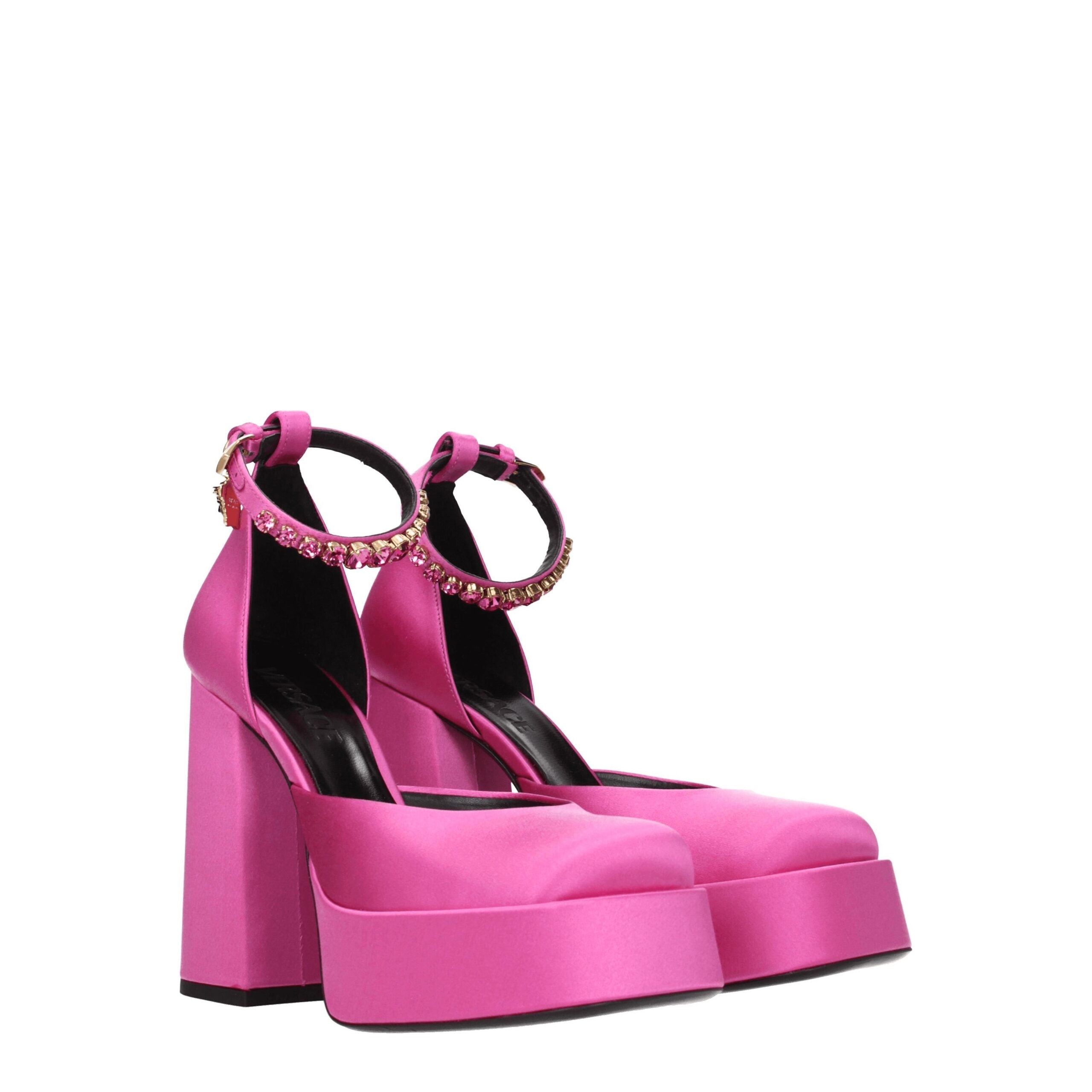 Décolleté con plateau in raso rosa Versace