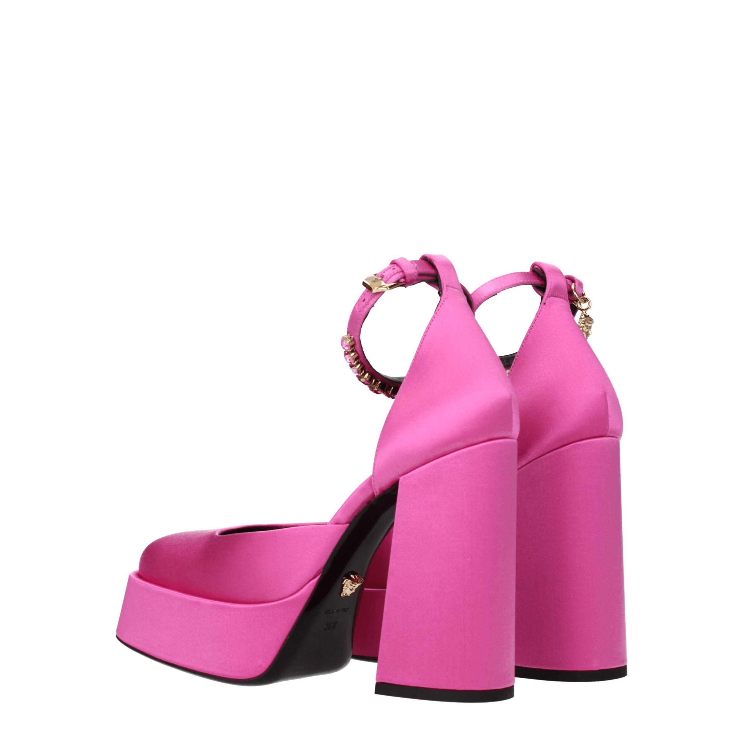 Décolleté con plateau in raso rosa Versace