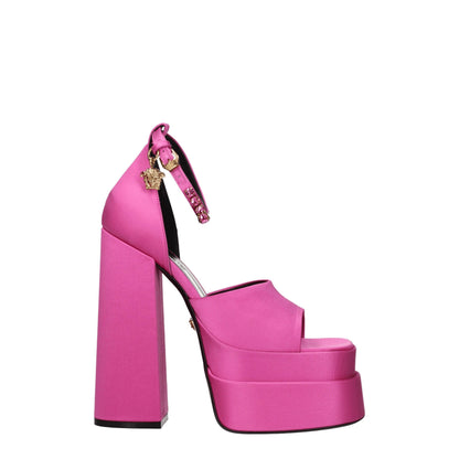 Sandali con plateau in raso rosa Versace