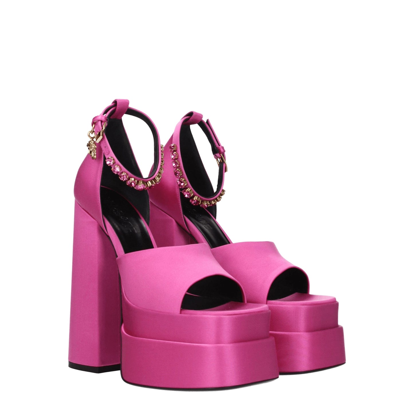 Sandali con plateau in raso rosa Versace