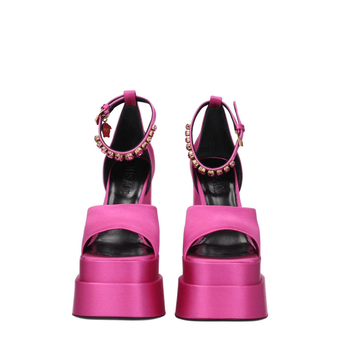 Sandali con plateau in raso rosa Versace