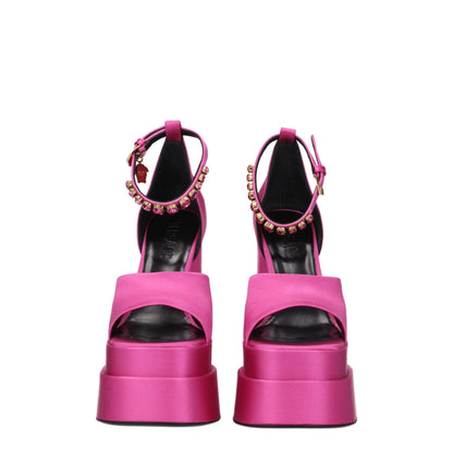 Sandali con plateau in raso rosa Versace