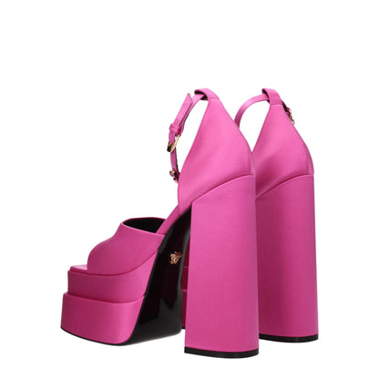 Sandali con plateau in raso rosa Versace